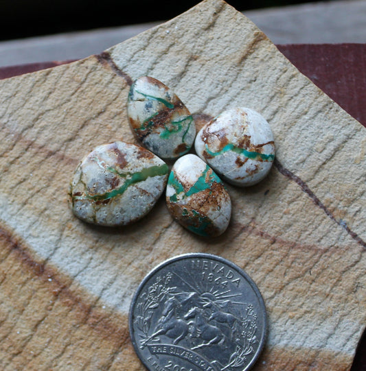 A mix of boulder-cut Stone Mountain Turquoise cabochons