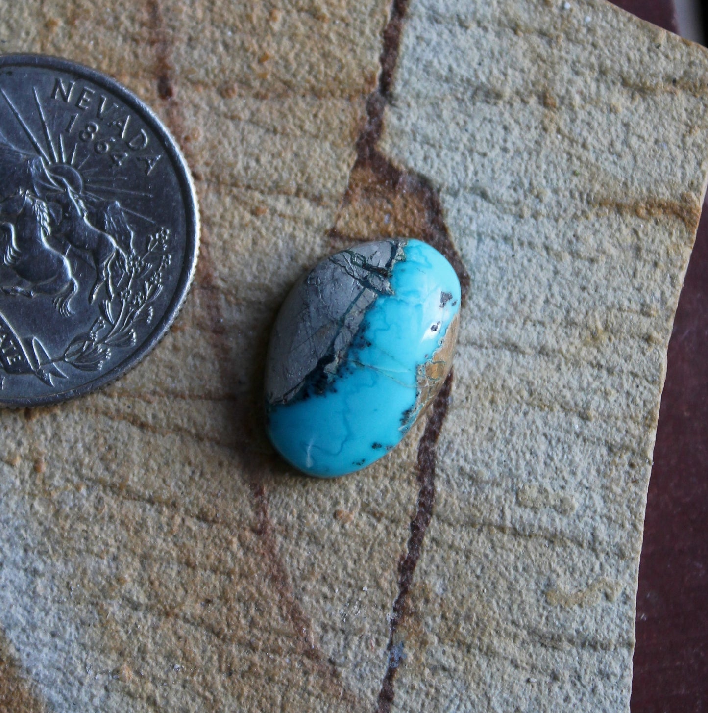 8 carat thick ribbon-cut natural Blue June turquoise cabochon