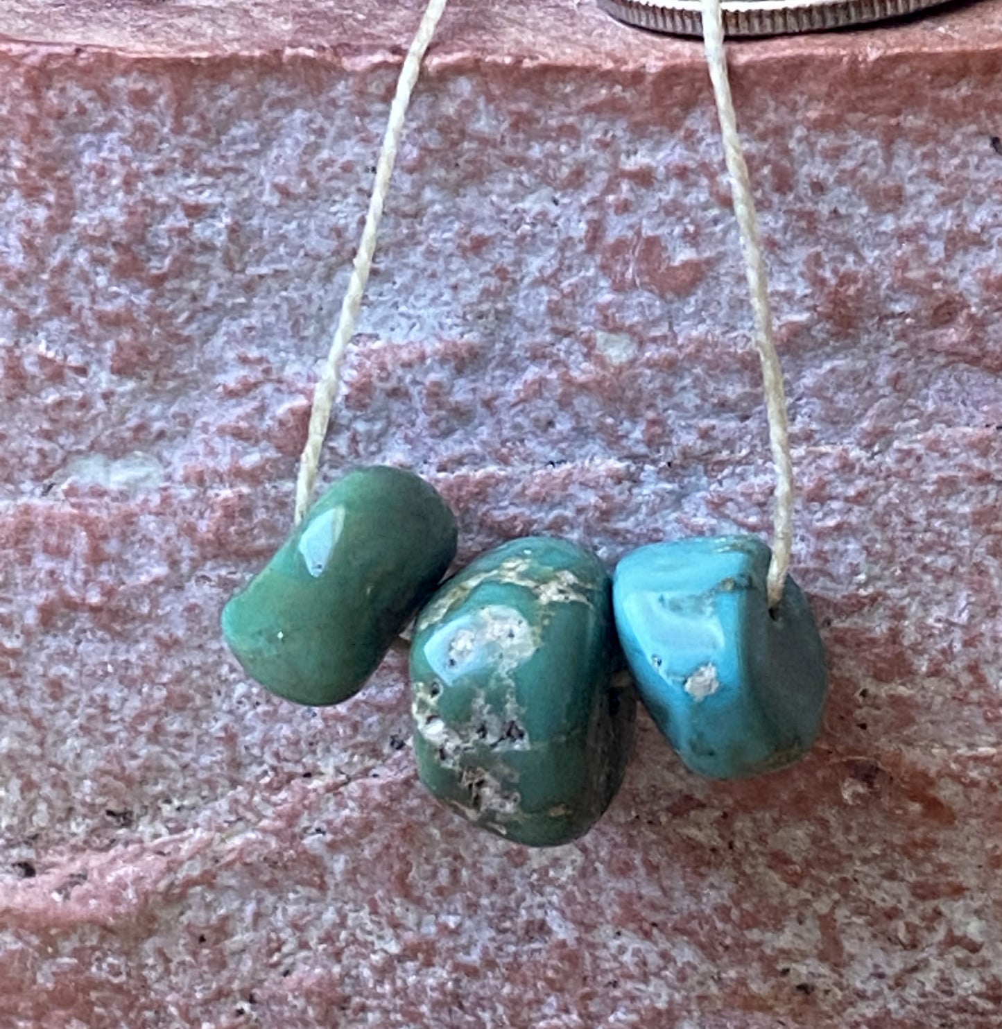 Three natural green turquoise beads from Stone Mountain Mine