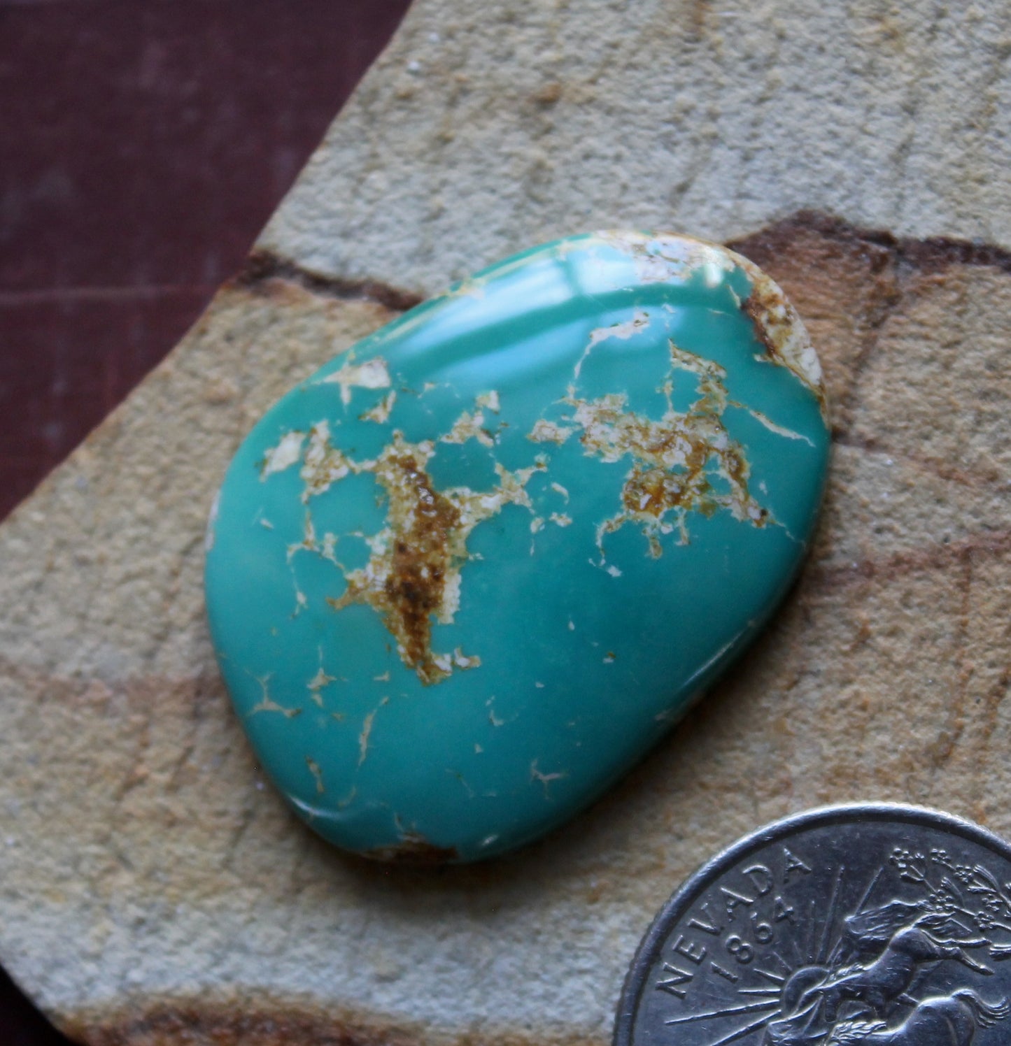 31 carat teal Stone Mountain Turquoise cabochon with a brown matrix