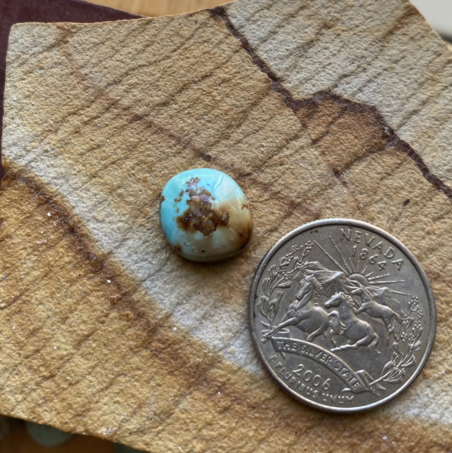 6 carat natural blue Stone Mountain Turquoise cabochon with red matrix