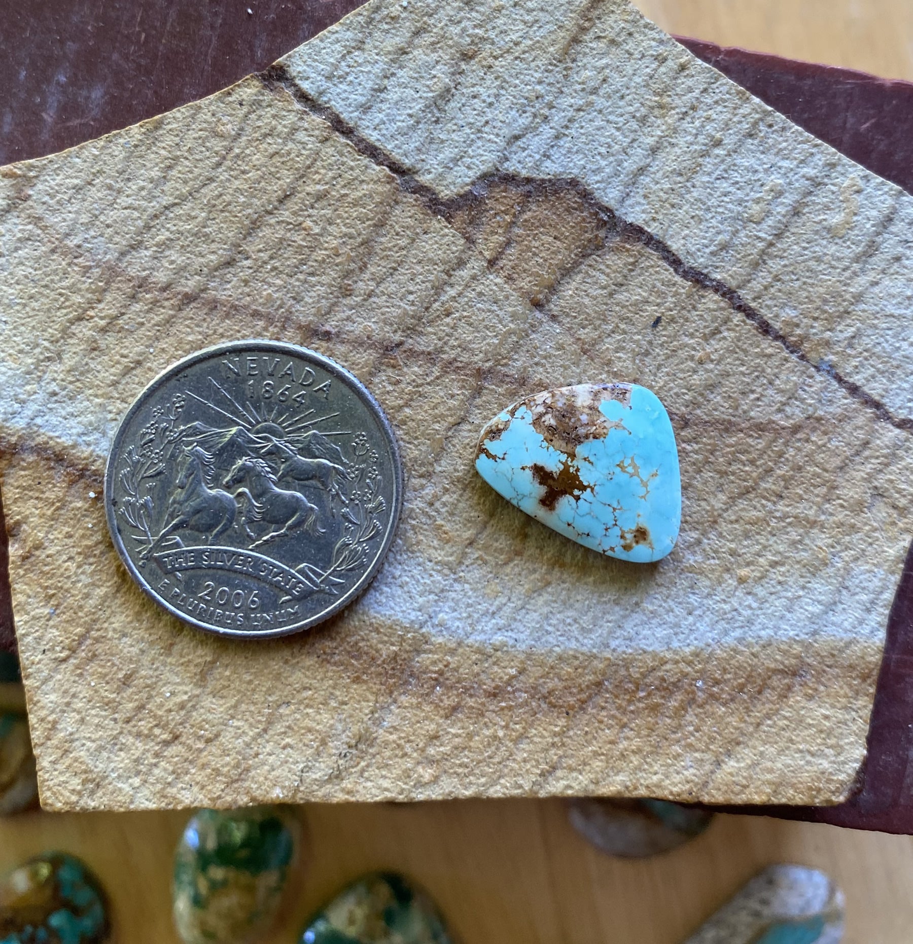 6 carat blue Stone Mountain Turquoise cabochon with red matrix