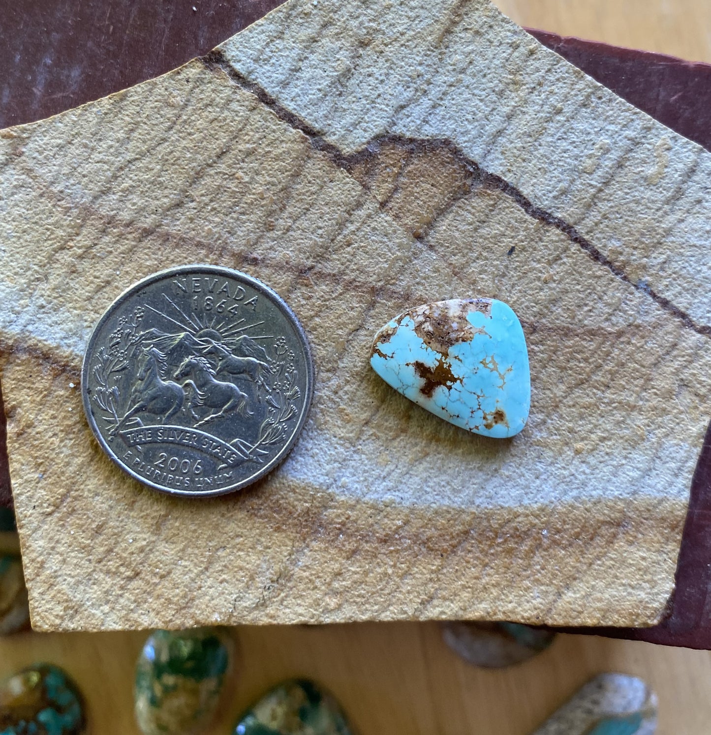 6 carat blue Stone Mountain Turquoise cabochon with red matrix