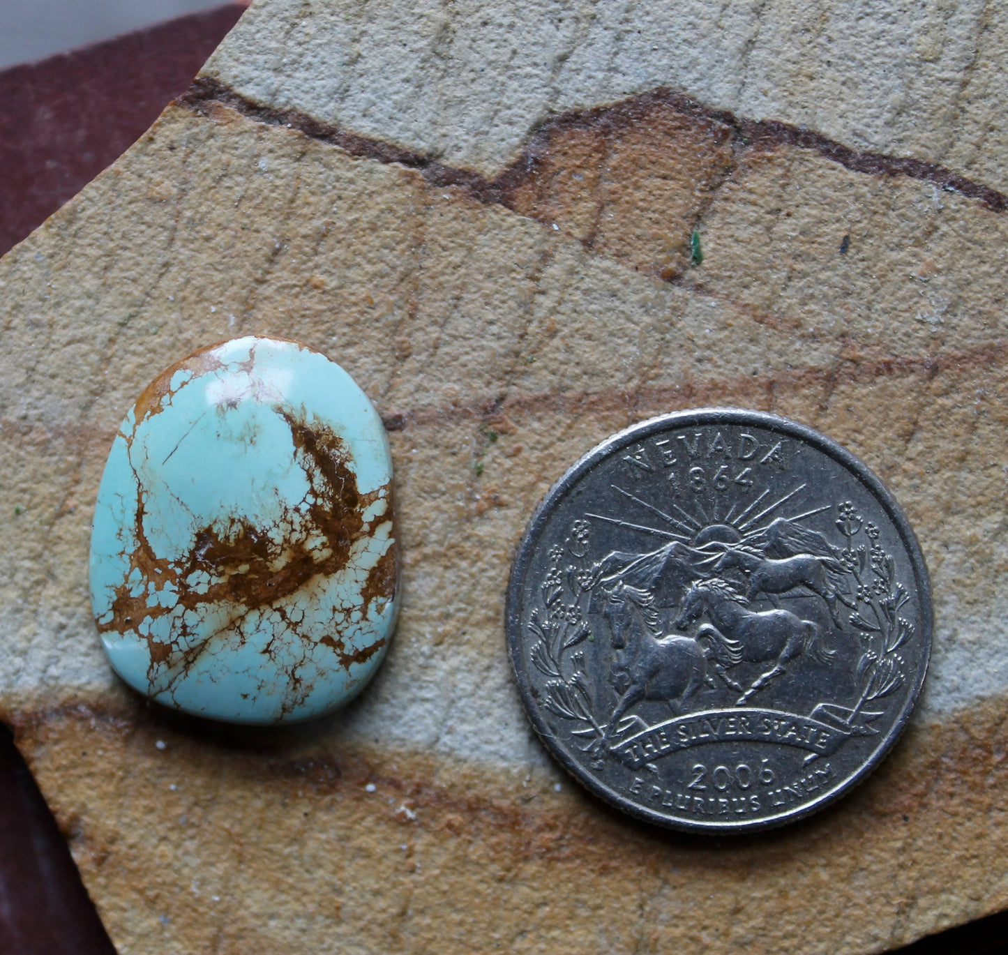 13 carat blue Stone Mountain Turquoise cabochon with red matrix
