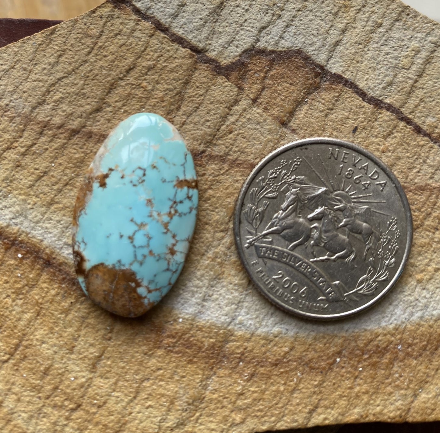 14 carat light blue natural Stone Mountain Turquoise cabochon with spiderweb matrix