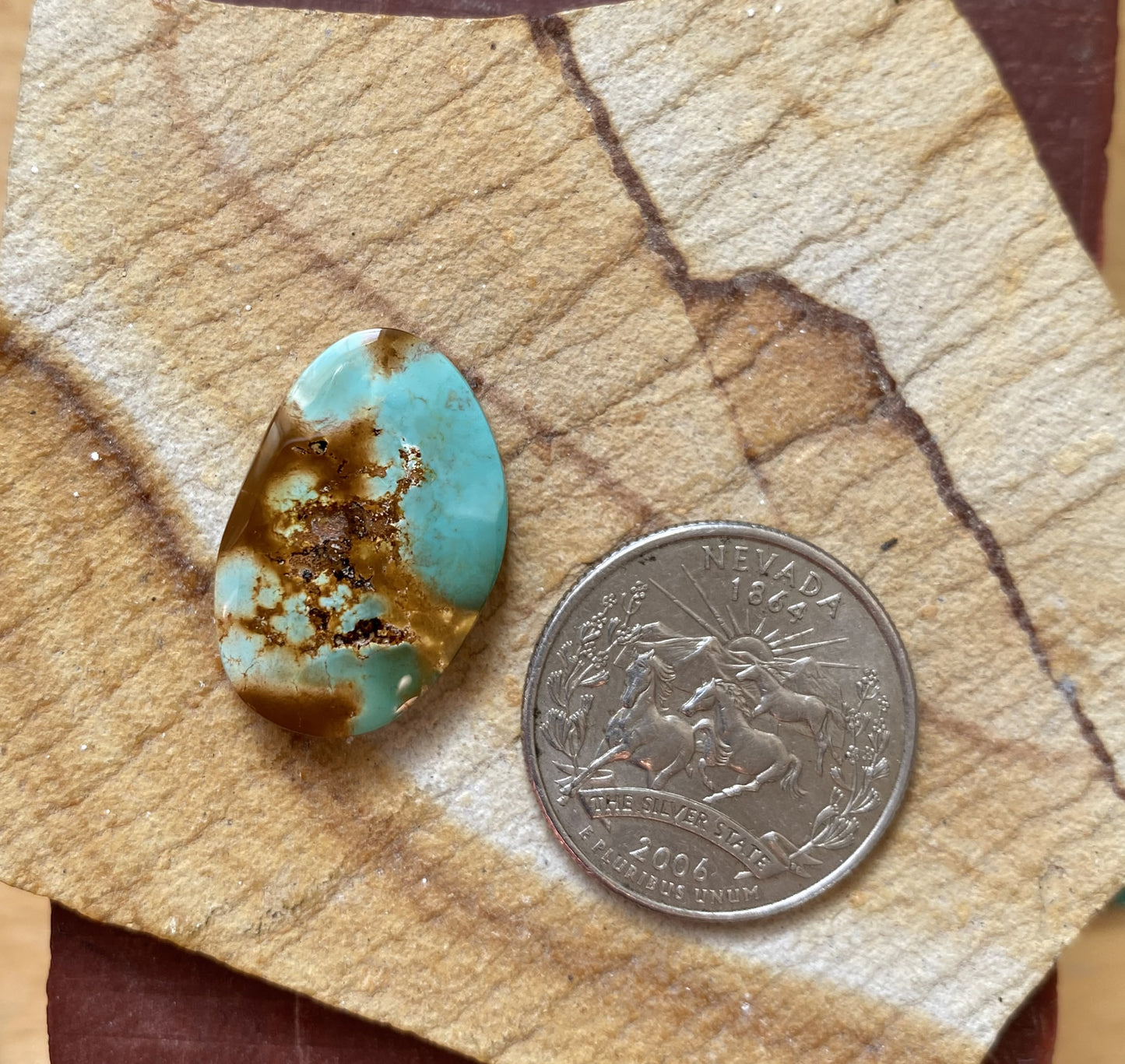 16 carat blue Stone Mountain Turquoise Nevada cabochon with iron inclusions