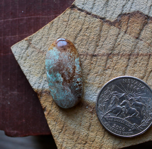 15 carat blue Stone Mountain Turquoise cabochon with iron inclusions 15 carat blue Stone Mountain Turquoise cabochon with iron inclusions