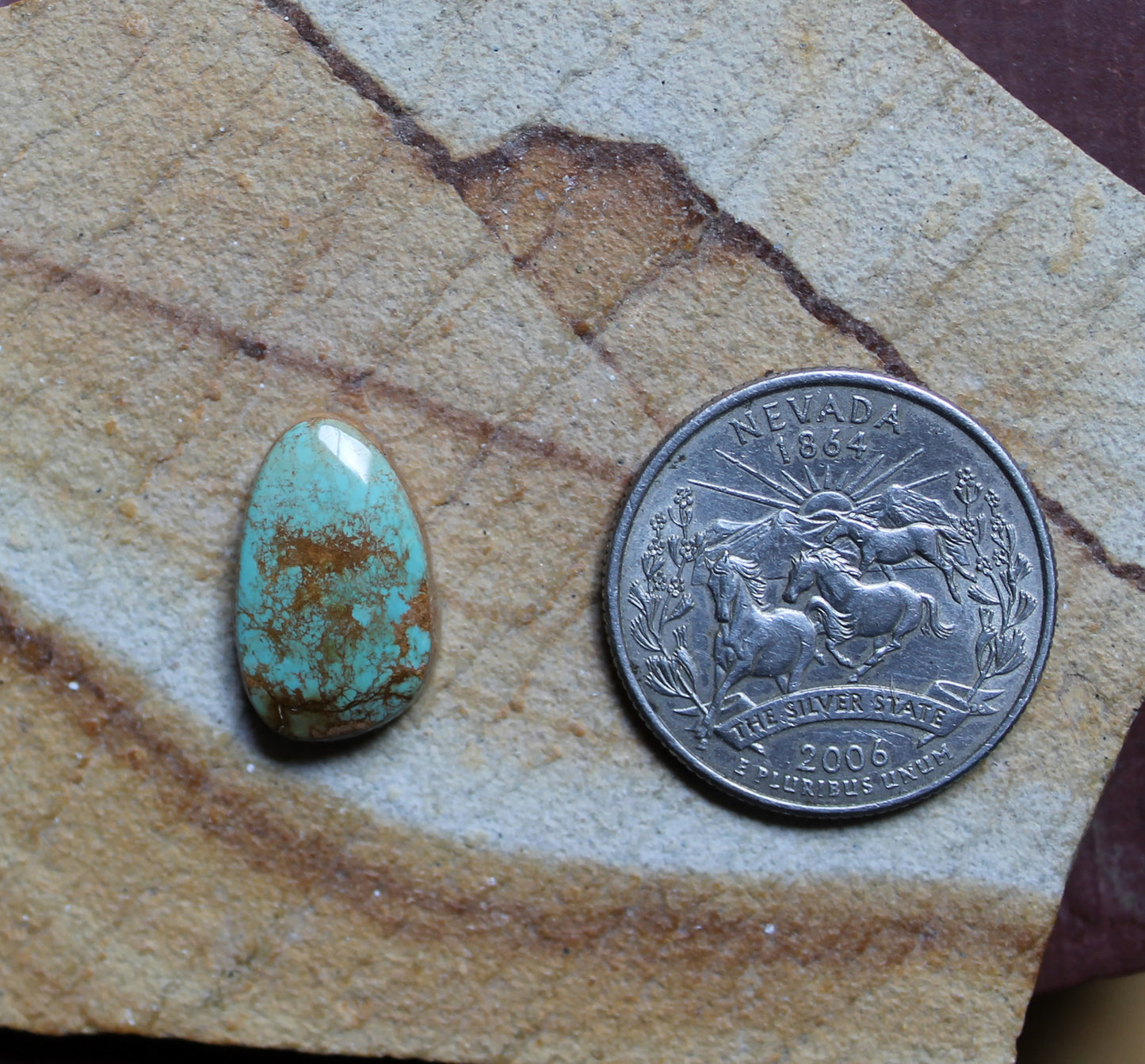 7 carat blue Stone Mountain Turquoise cabochon with iron inclusions