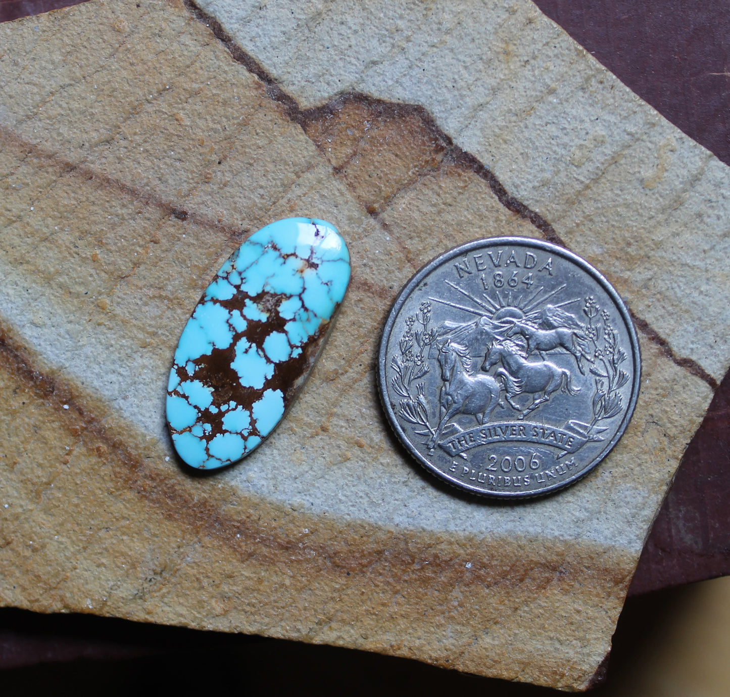 9 carat blue Stone Mountain Turquoise cabochon with spiderweb matrix
