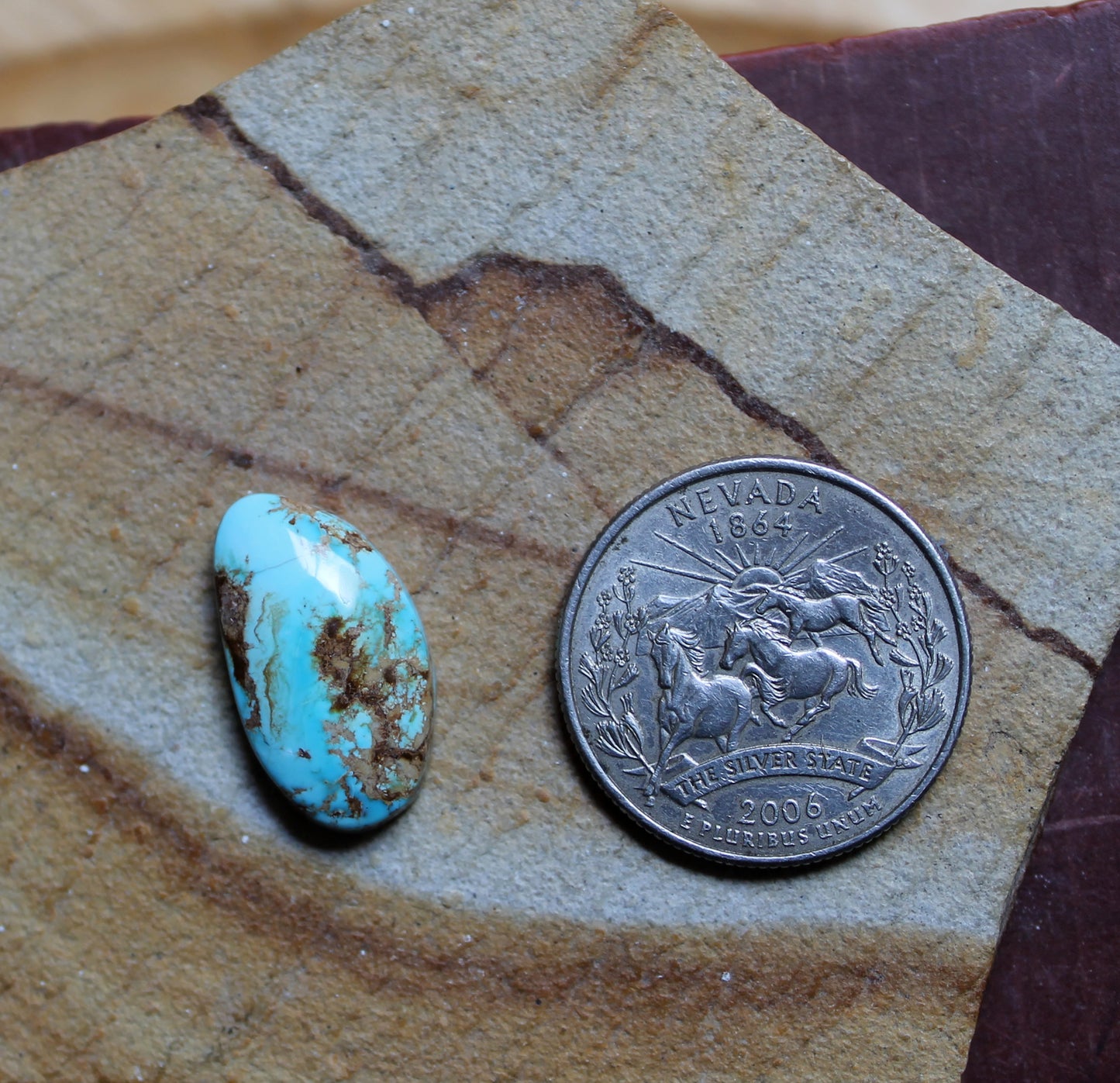 8 carat blue Stone Mountain Turquoise cabochon with iron inclusions