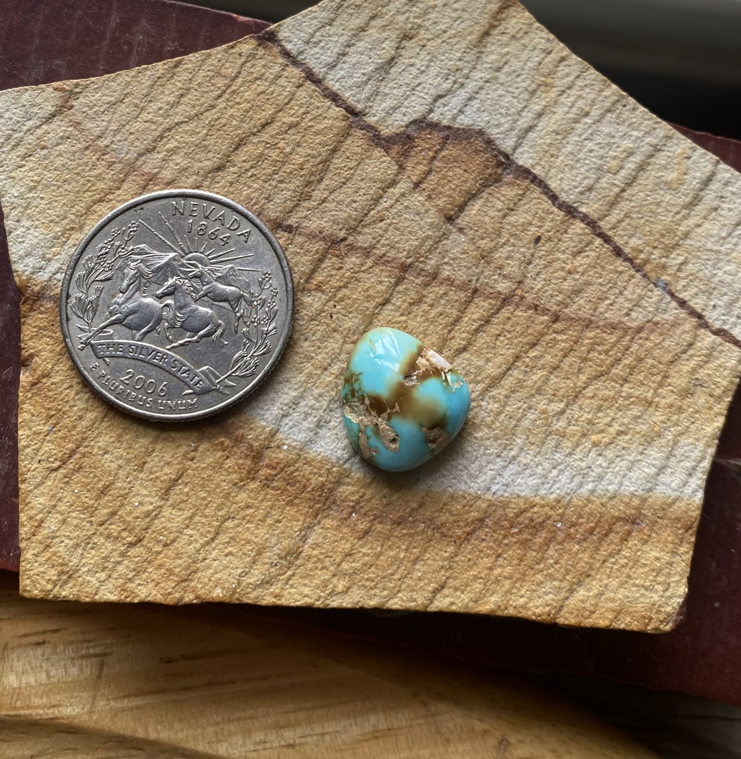 8 carat blue natural Stone Mountain Turquoise cabochon with red matrix