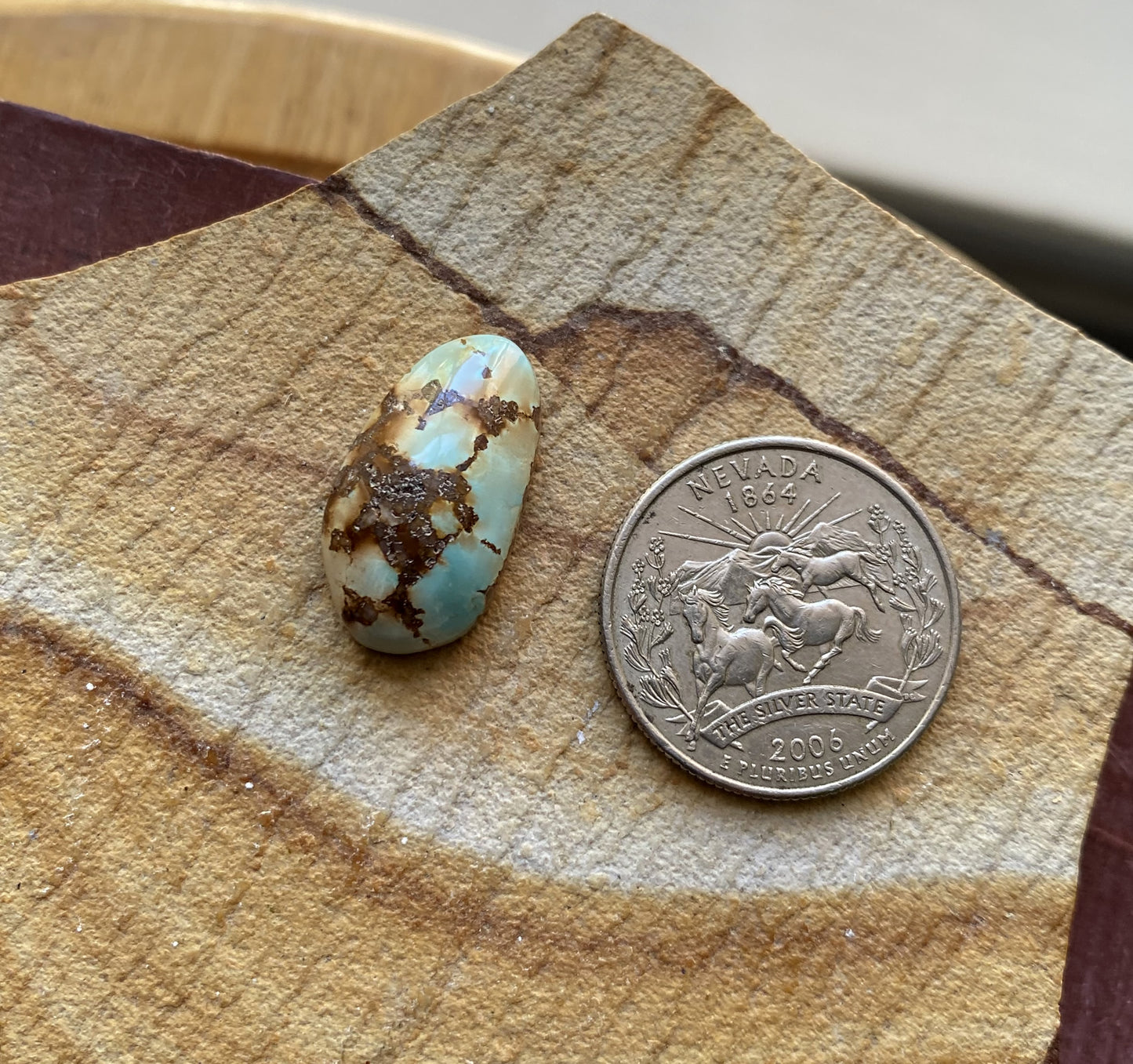 12 carat natural light blue Stone Mountain Turquoise cabochon with red matrix