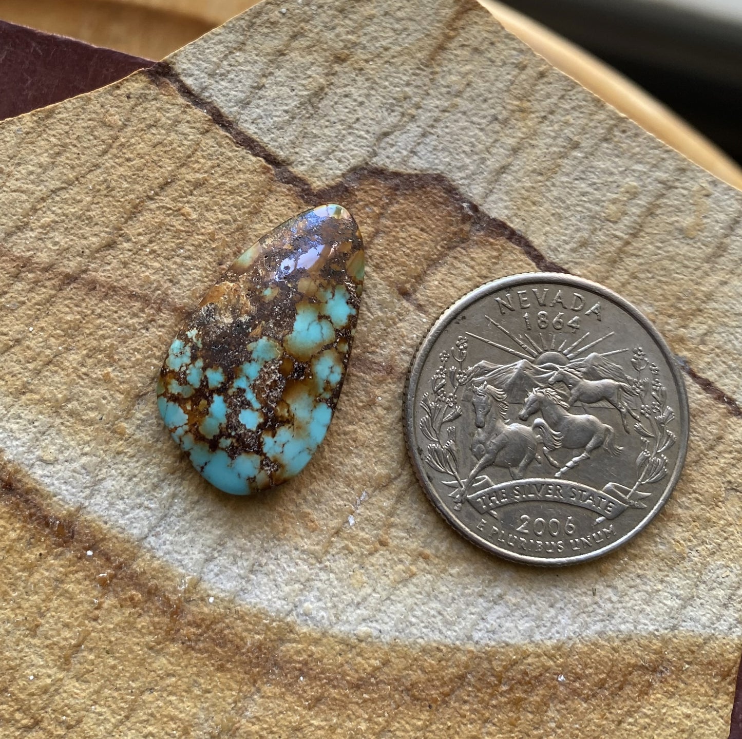 12 carat natural dark blue Stone Mountain Turquoise cabochon with red matrix