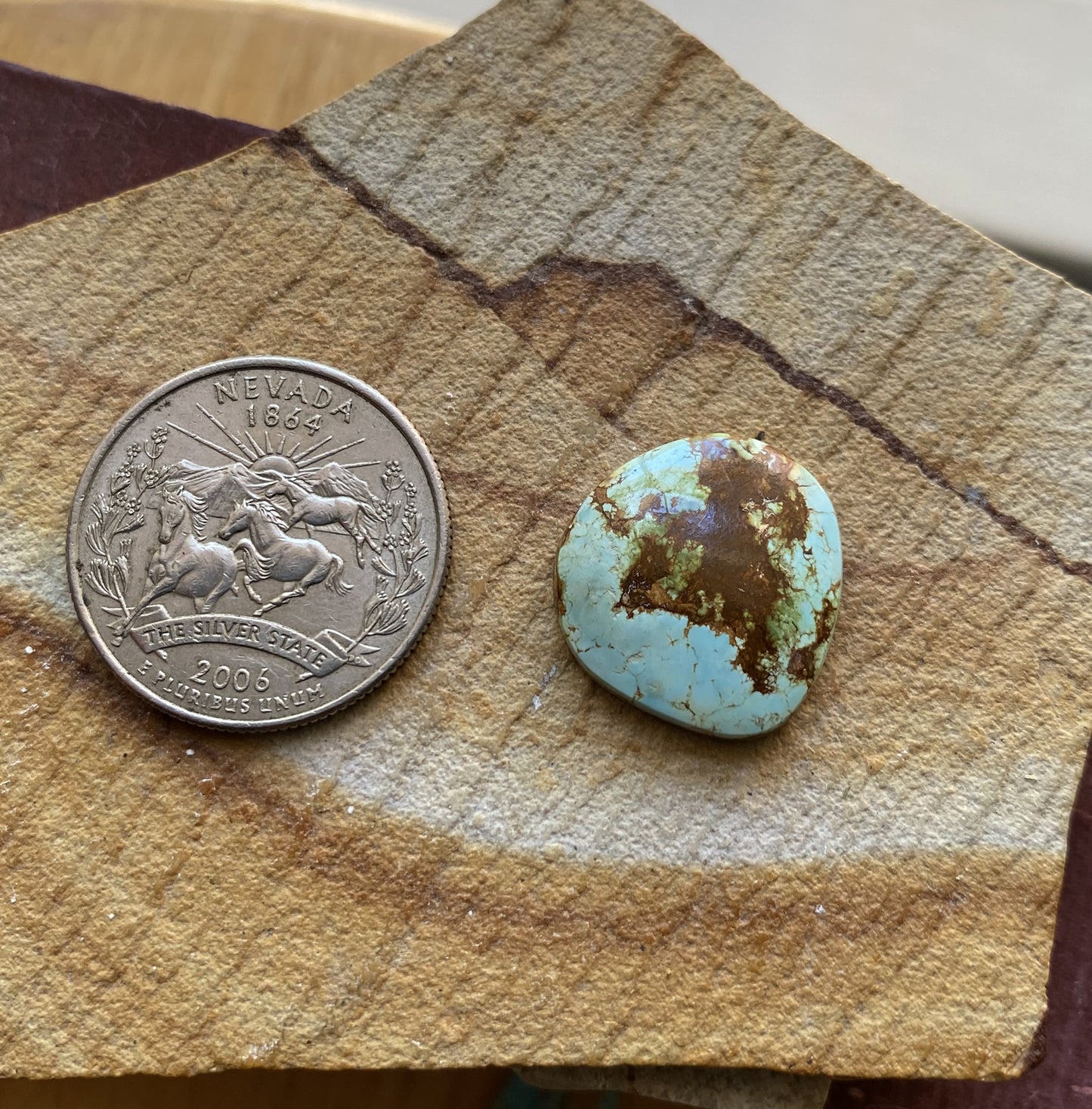 10 carat natural light blue Stone Mountain Turquoise cabochon with iron inclusions