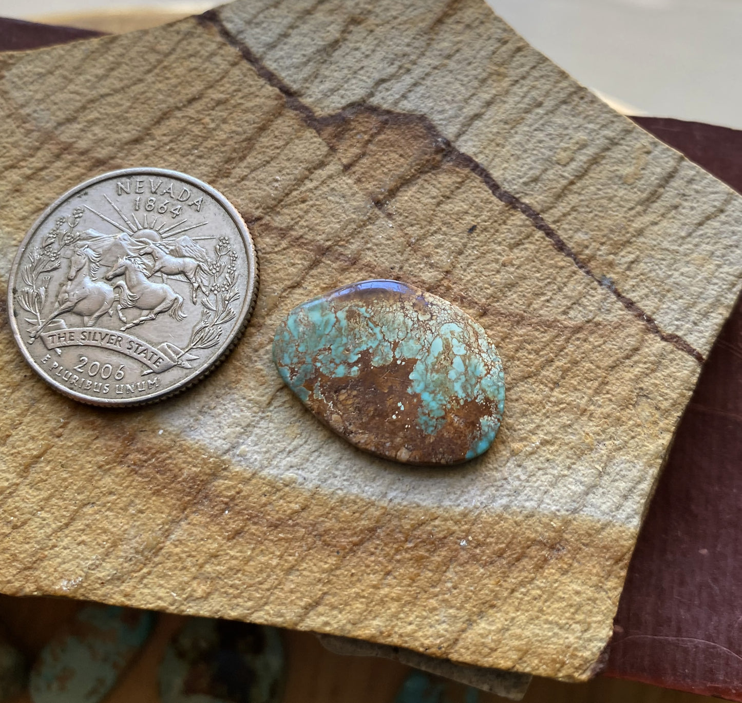 6 carat natural blue Stone Mountain Turquoise cabochon flat top with iron inclusions