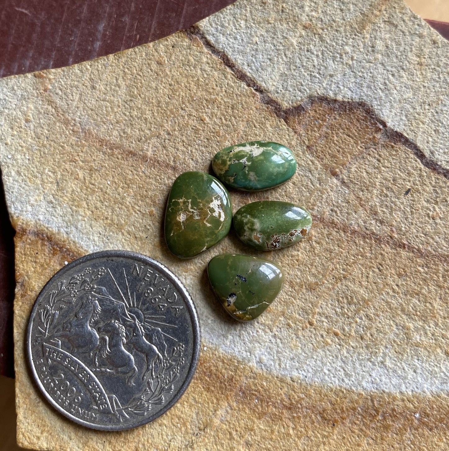 9 carat dark green Stone Mountain Turquoise cabochons