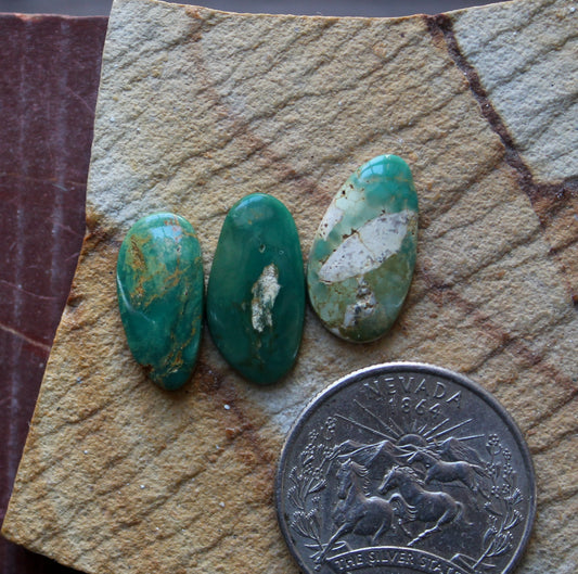 A trio of green Stone Mountain Turquoise cabochons