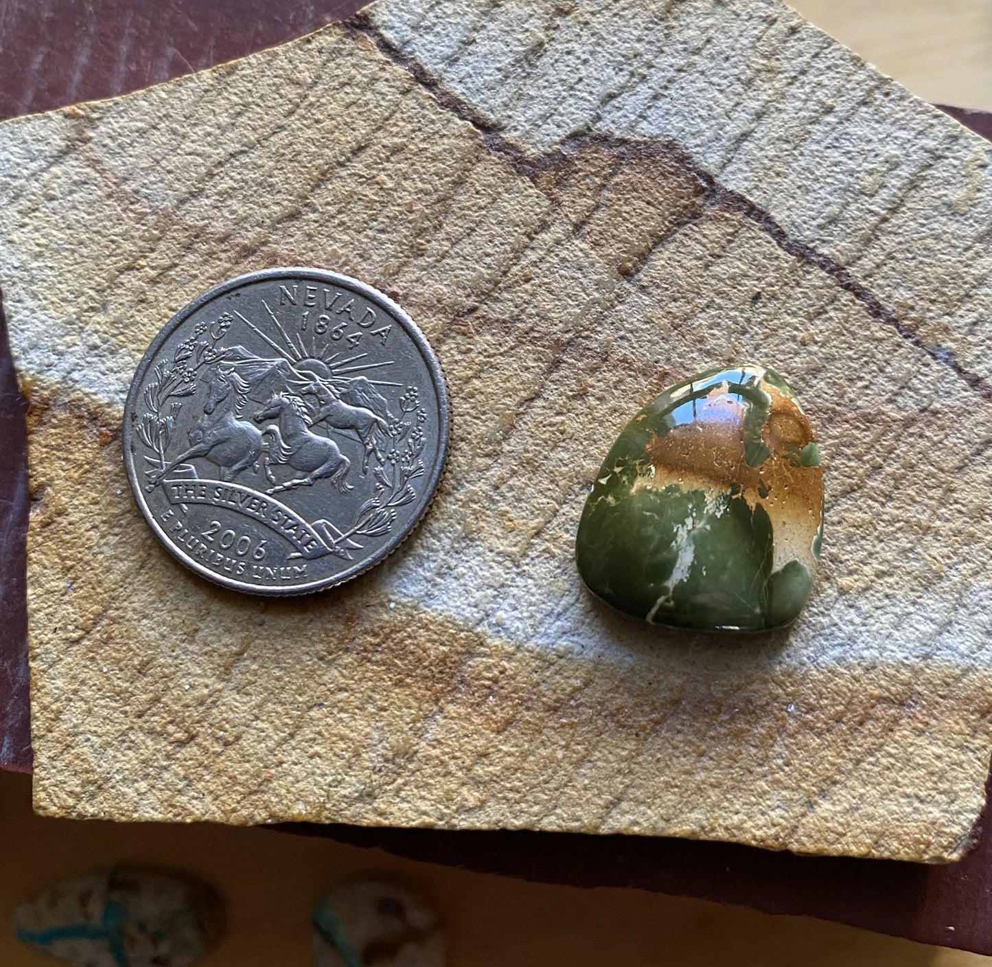 15 carat dark green Stone Mountain Turquoise cabochon with a high dome