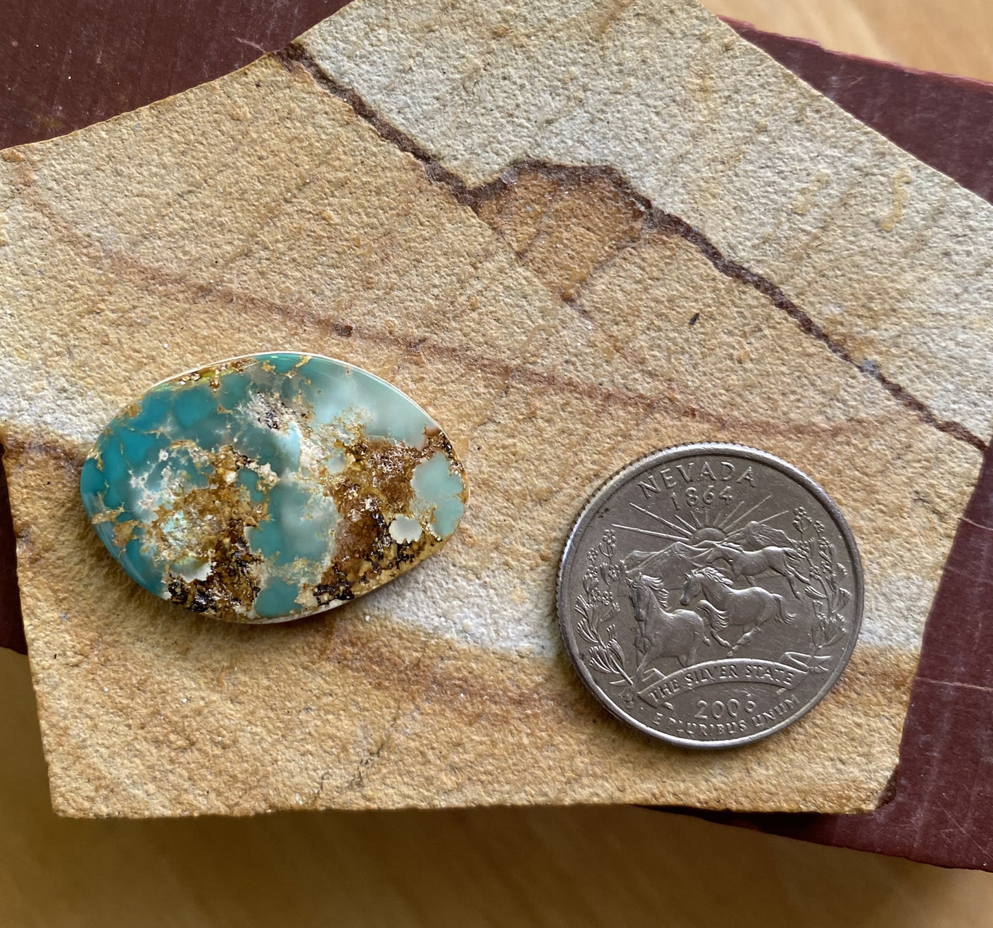 17 carat green flat top Stone Mountain Turquoise cabochon