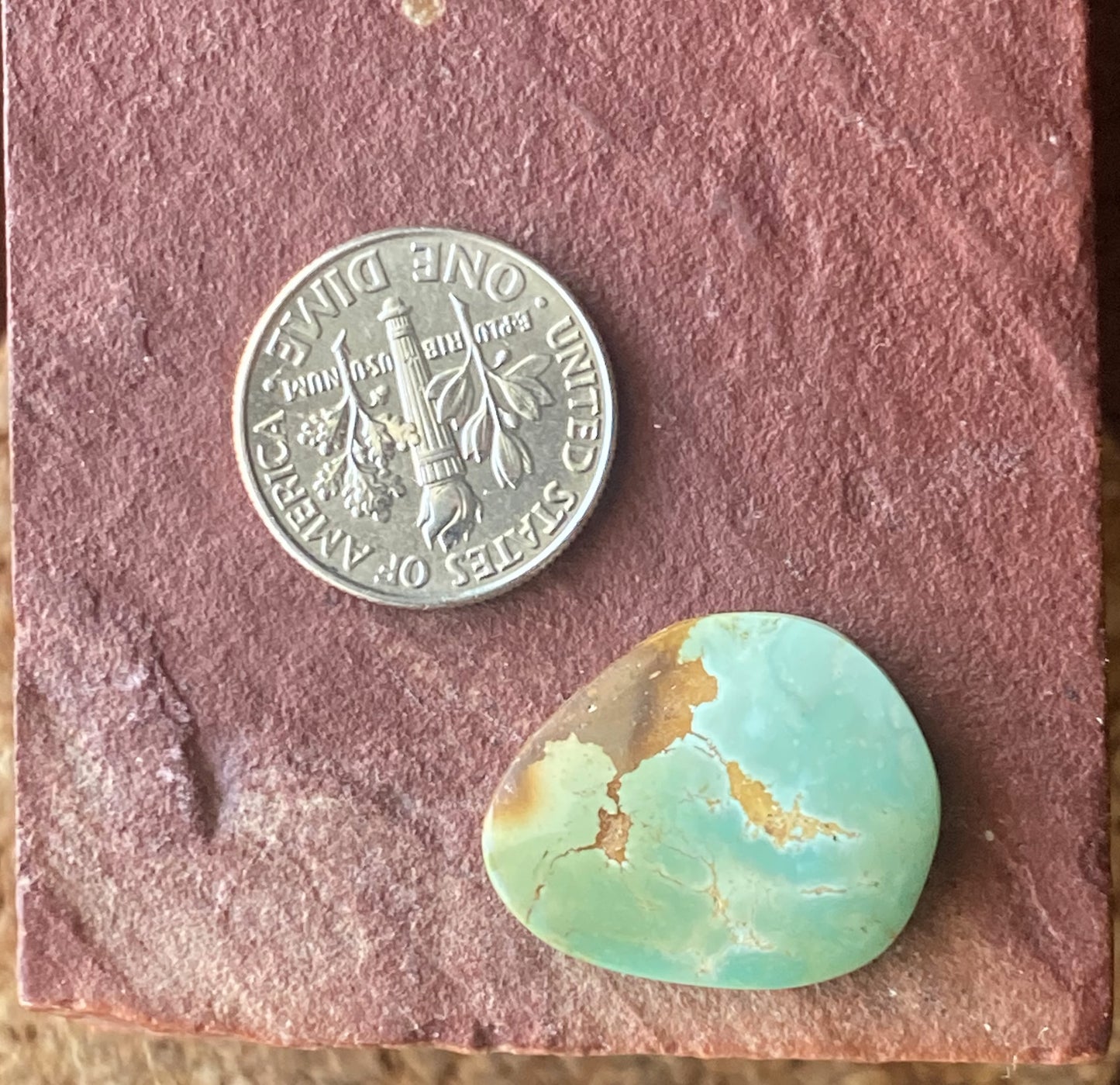 11 carat natural green Stone Mountain Turquoise cabochon with red matrix