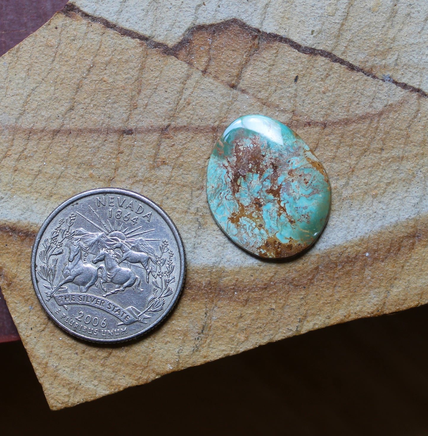 8 carat Stone Mountain Turquoise cabochon with iron inclusions