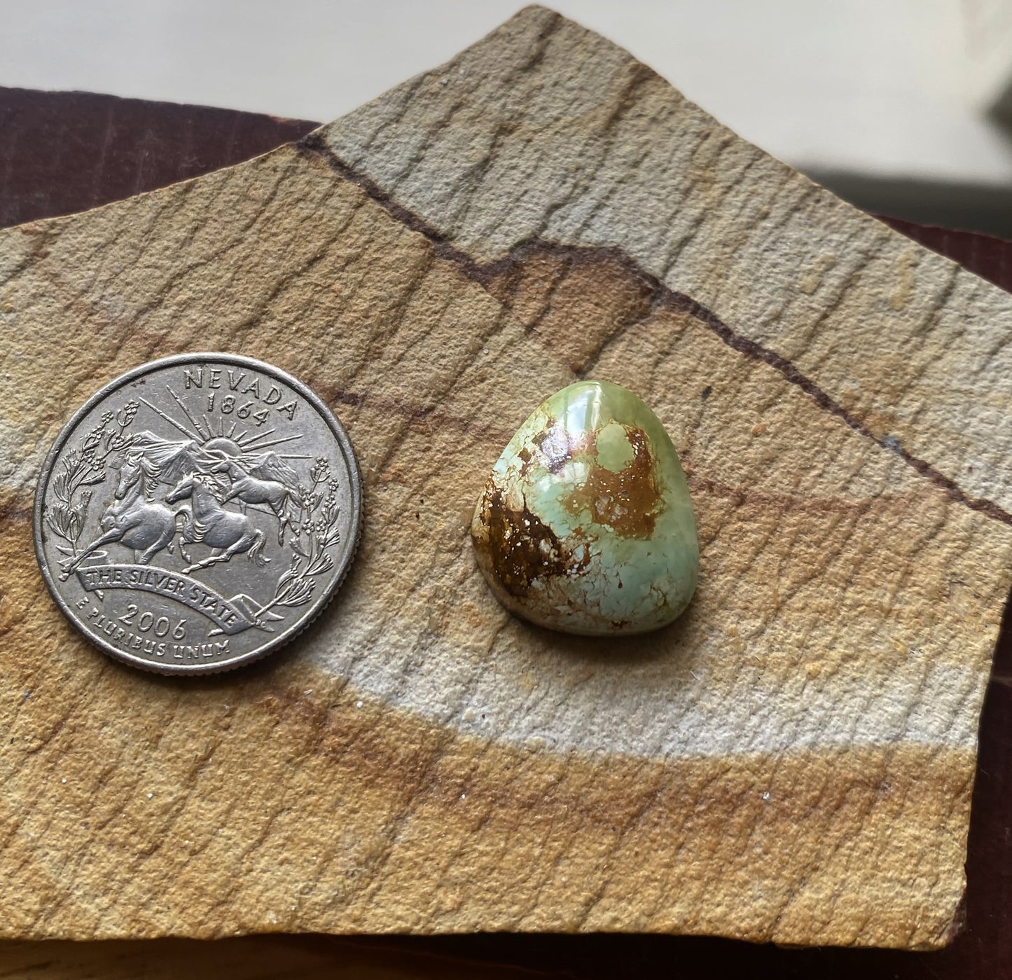 12 carat green natural Stone Mountain Turquoise cabochon with red matrix