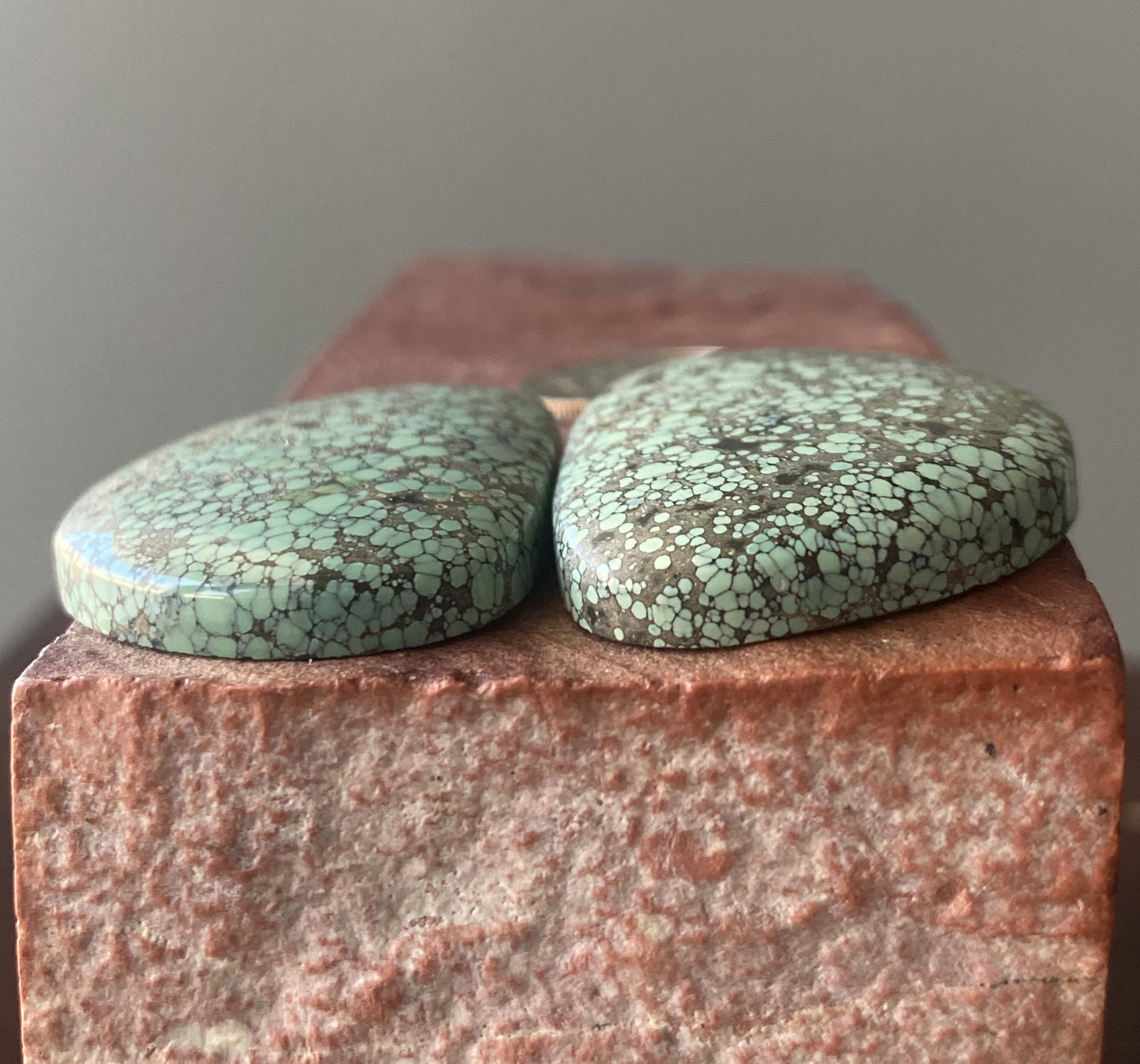 2 large matching Candelaria variscite cabochons with spiderweb matrix