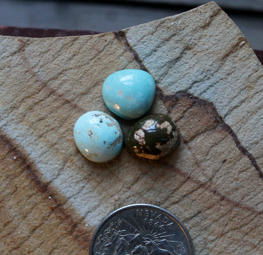A multi-color trio of Stone Mountain Turquoise cabochons