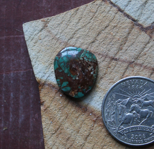 7 carat dark green Stone Mountain Turquoise cabochon with red matrix
