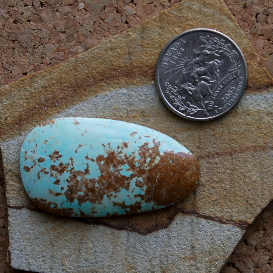 43 carat light blue Stone Mountain Turquoise cabochon with orange matrix