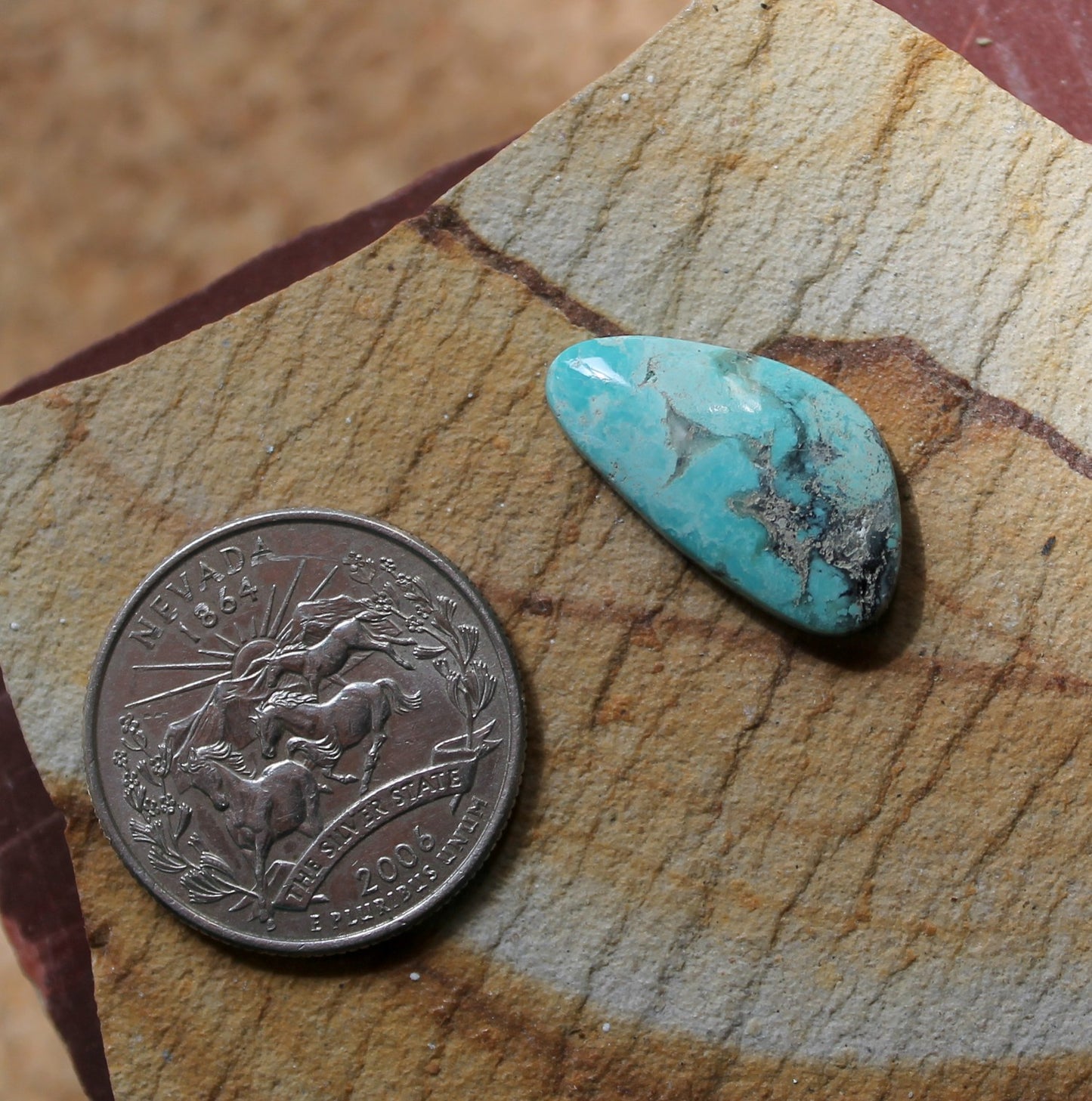 8 carat light blue natural Blue June turquoise cabochon with black matrix