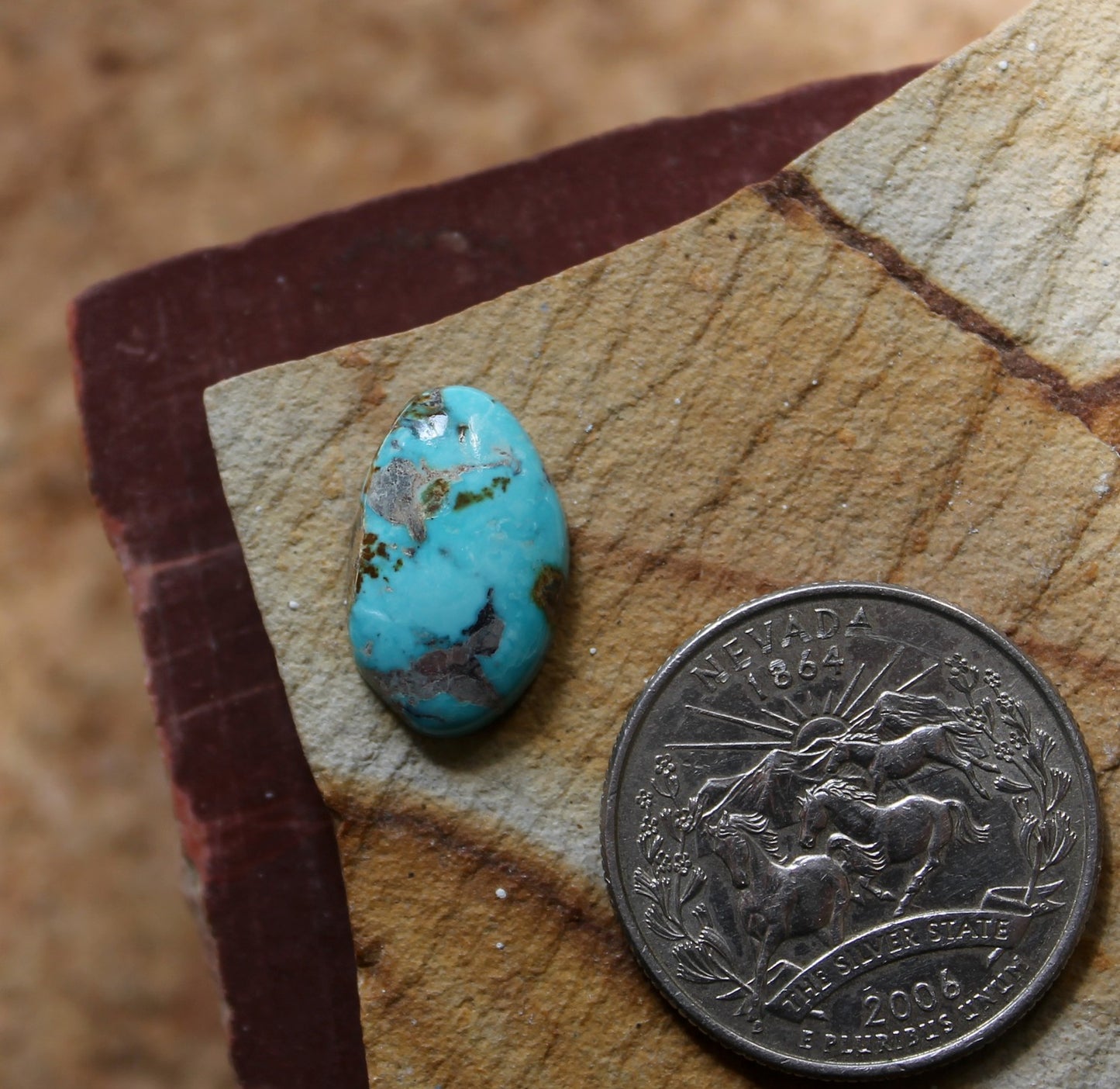 5.9 carat sky blue natural Blue June turquoise cabochon with grey-black matrix