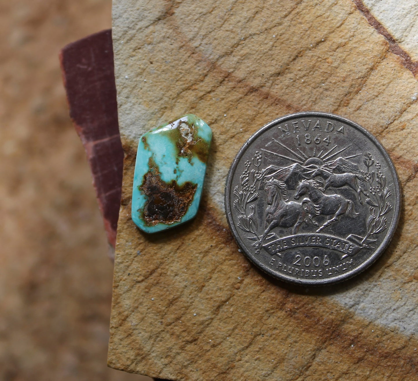 3 carat light blue natural Blue June turquoise cabochon with red matrix