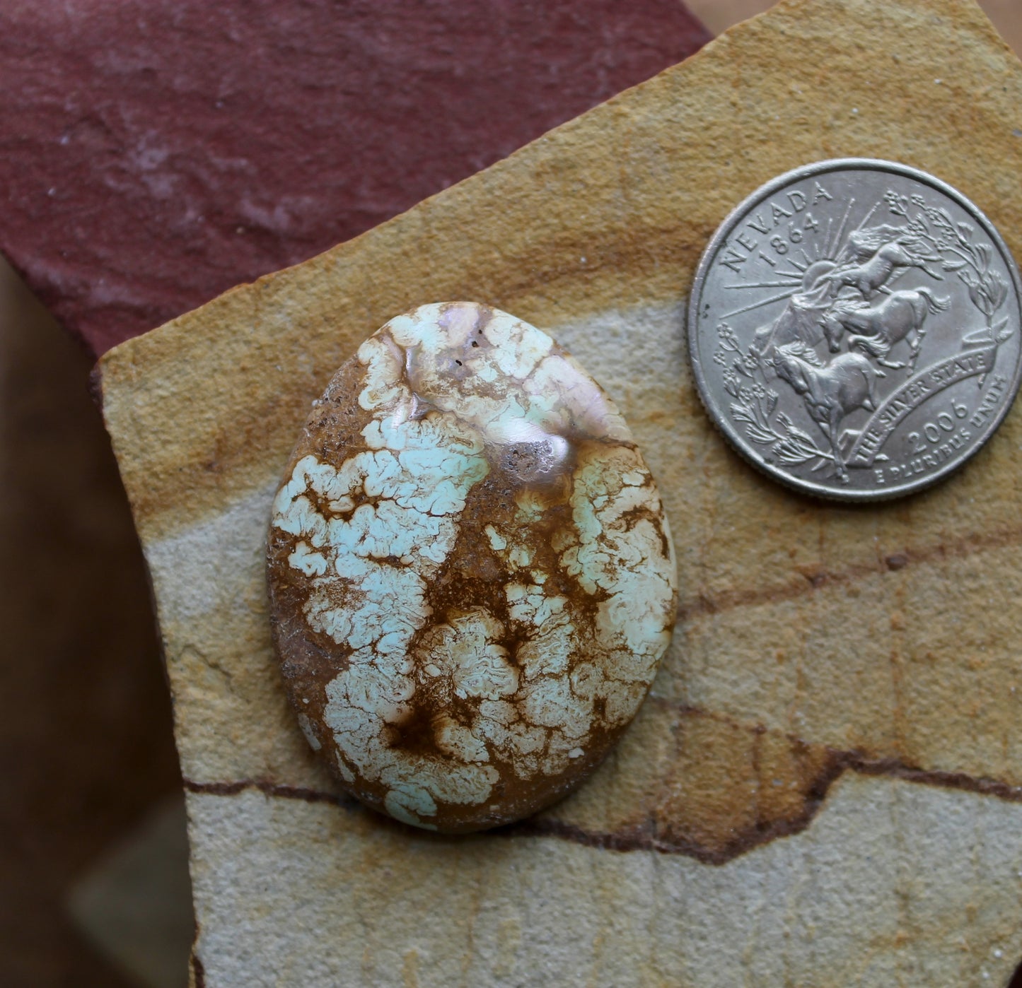 41 carat blue turquoise cabochon from Stone Mountain Mine with rare iron inclusions