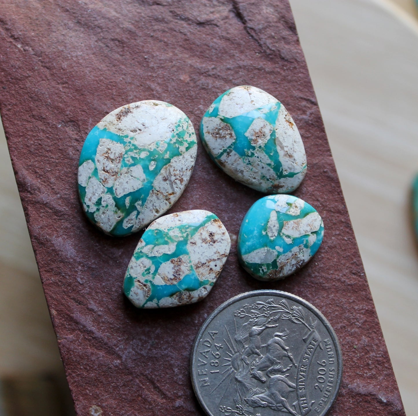 Boulder cut Stone Mountain Turquoise cabochons rich blue color