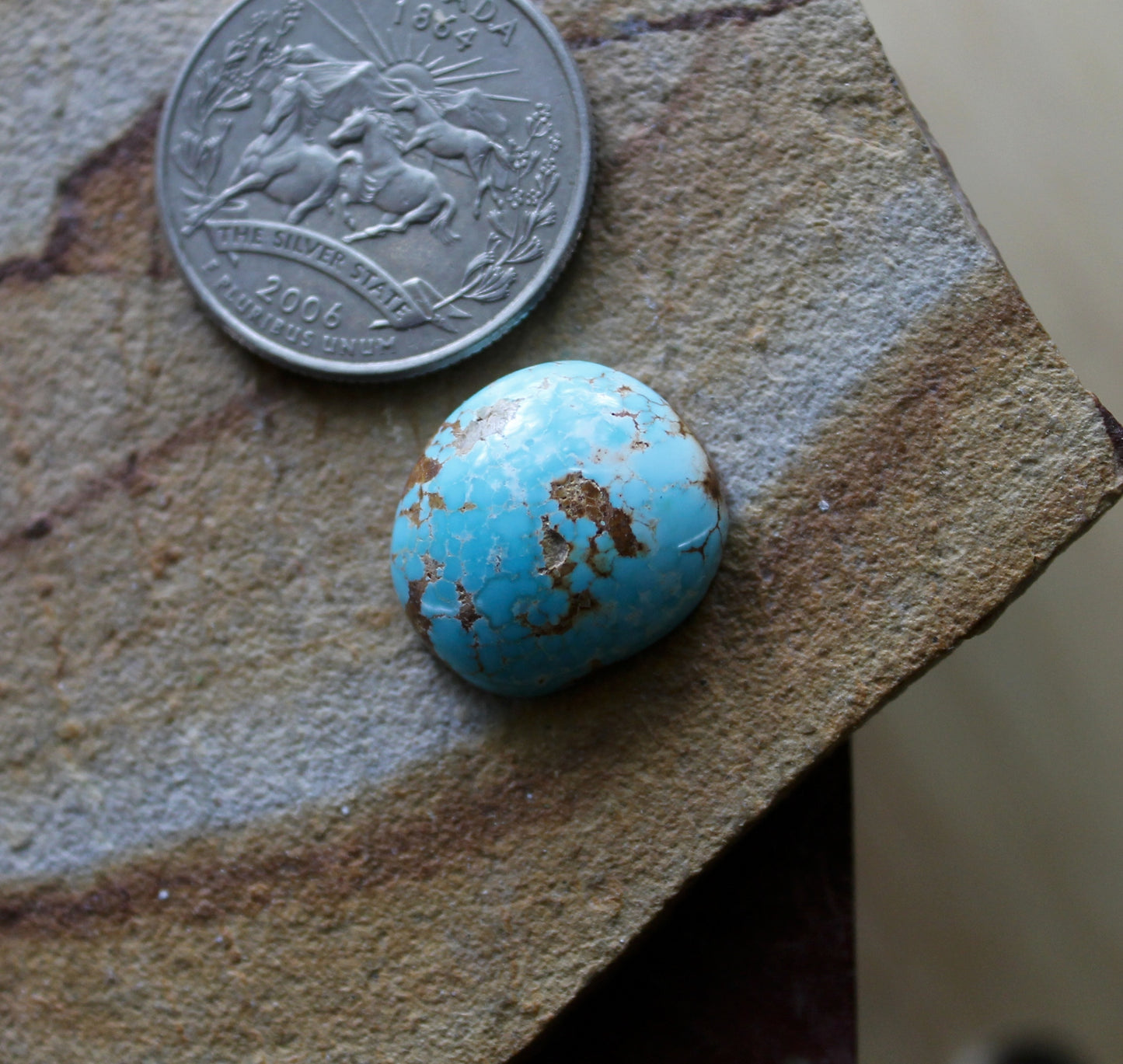 12 carat blue Stone Mountain Turquoise cabochon with red matrix