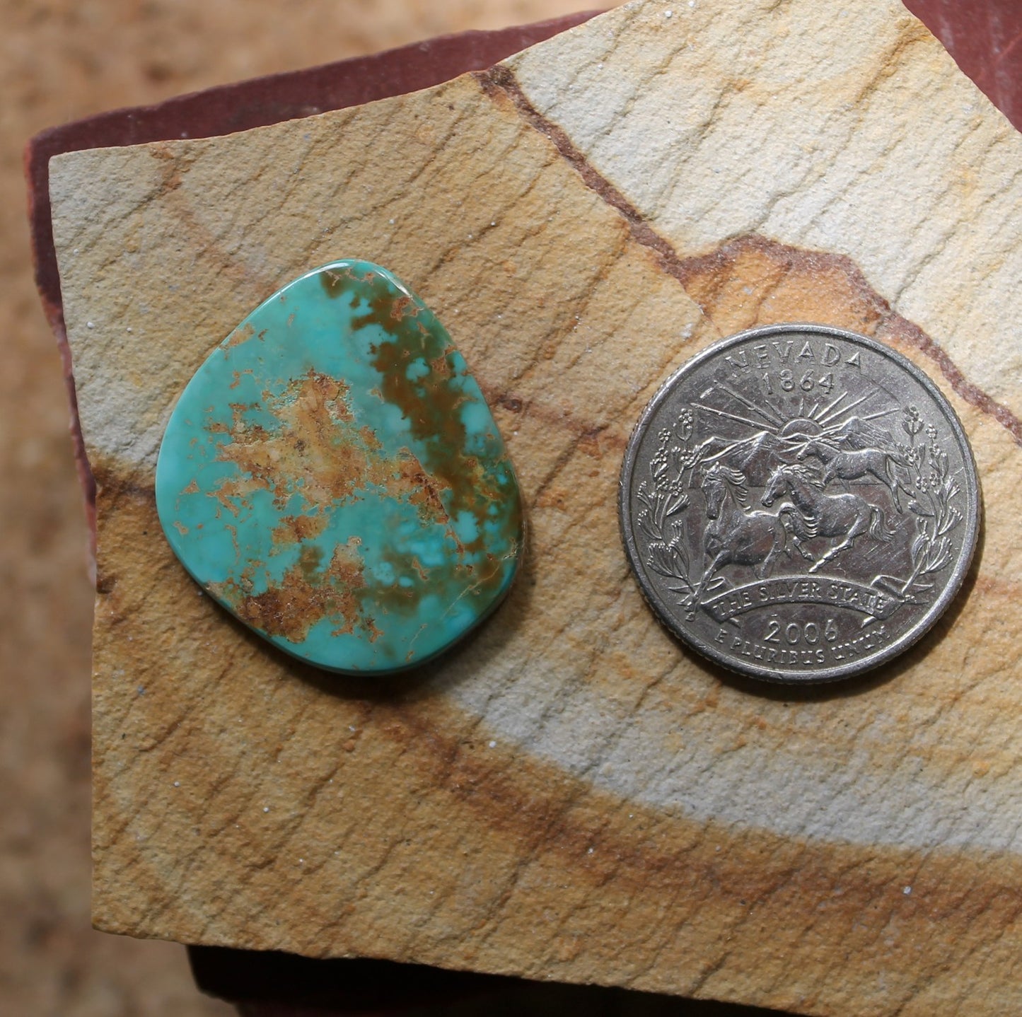 18.4 carat blue-teal Stone Mountain Turquoise cabochon flat-top