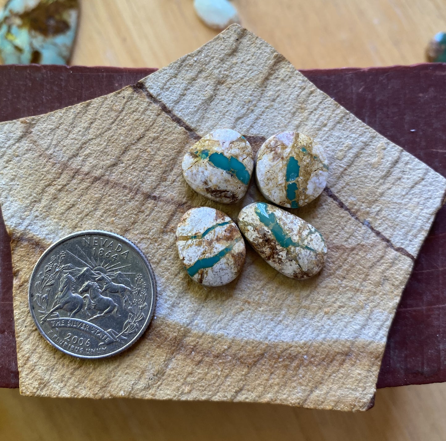 31 carats green boulder-cut Stone Mountain Turquoise cabochons