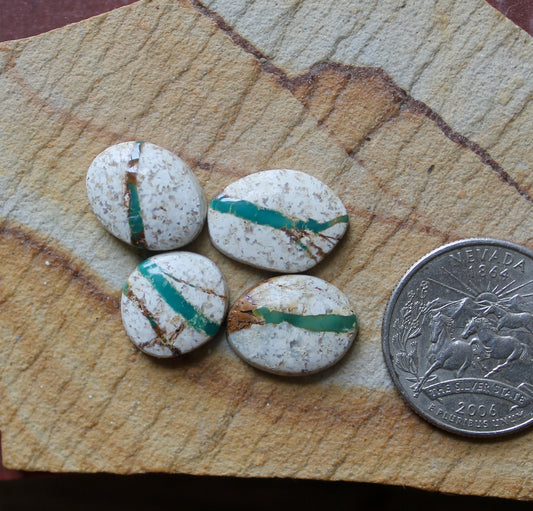 Green teal boulder-cut Stone Mountain Turquoise cabochons