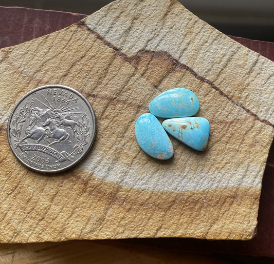 8.5 carat trio of blue natural Stone Mountain Turquoise cabochons