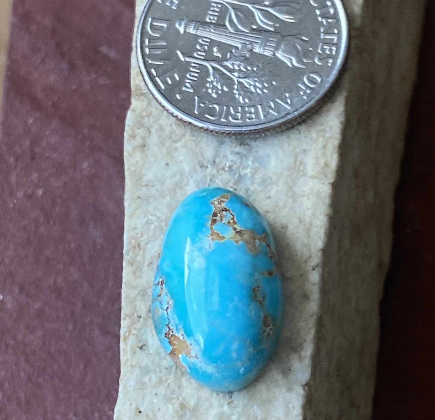 7 carat tall dome natural blue Stone Mountain Turquoise cabochon with red matrix