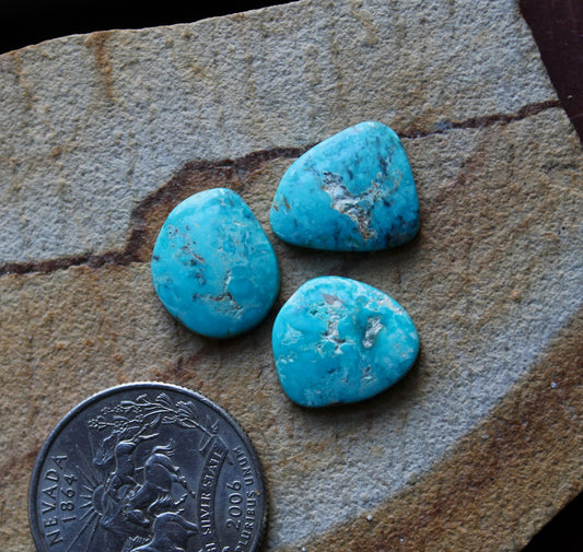 Three teal natural Blue June turquoise cabochons