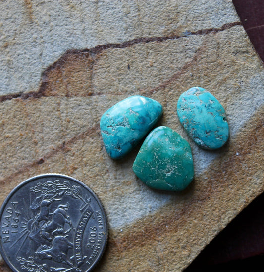 Three teal-green natural Blue June turquoise cabochons