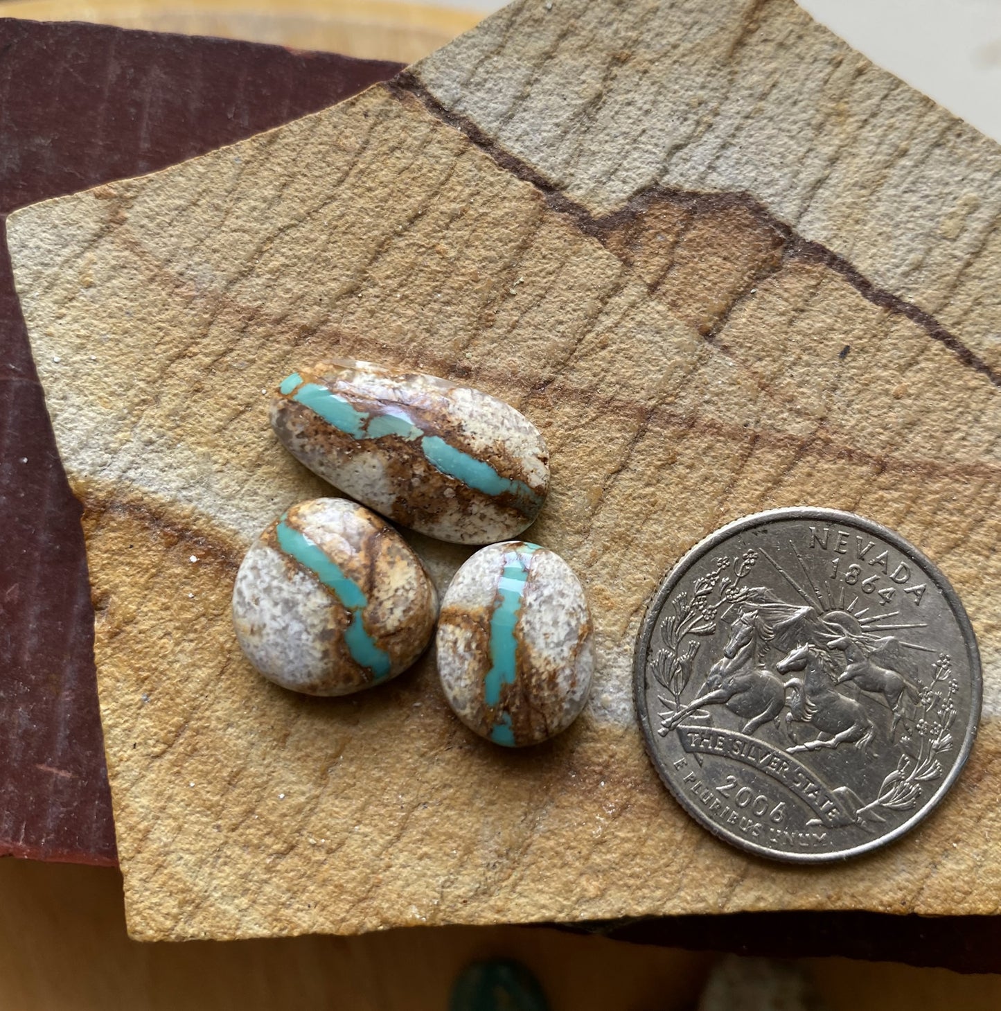 23 carats natural boulder-cut Stone Mountain Turquoise cabochons