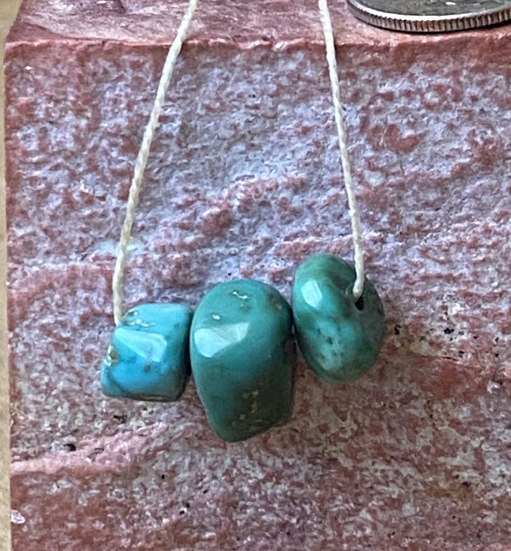 Three natural green turquoise beads from Stone Mountain Mine