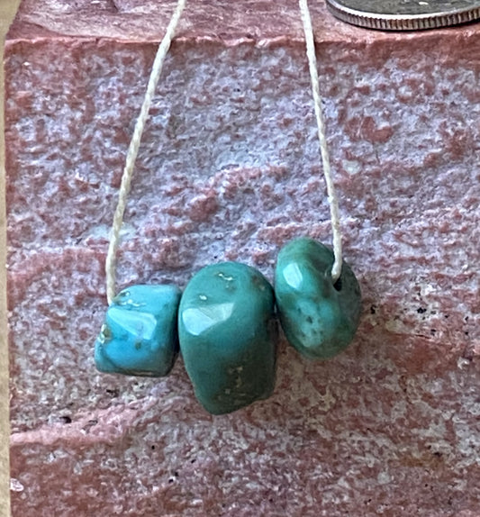 Three natural green turquoise beads from Stone Mountain Mine