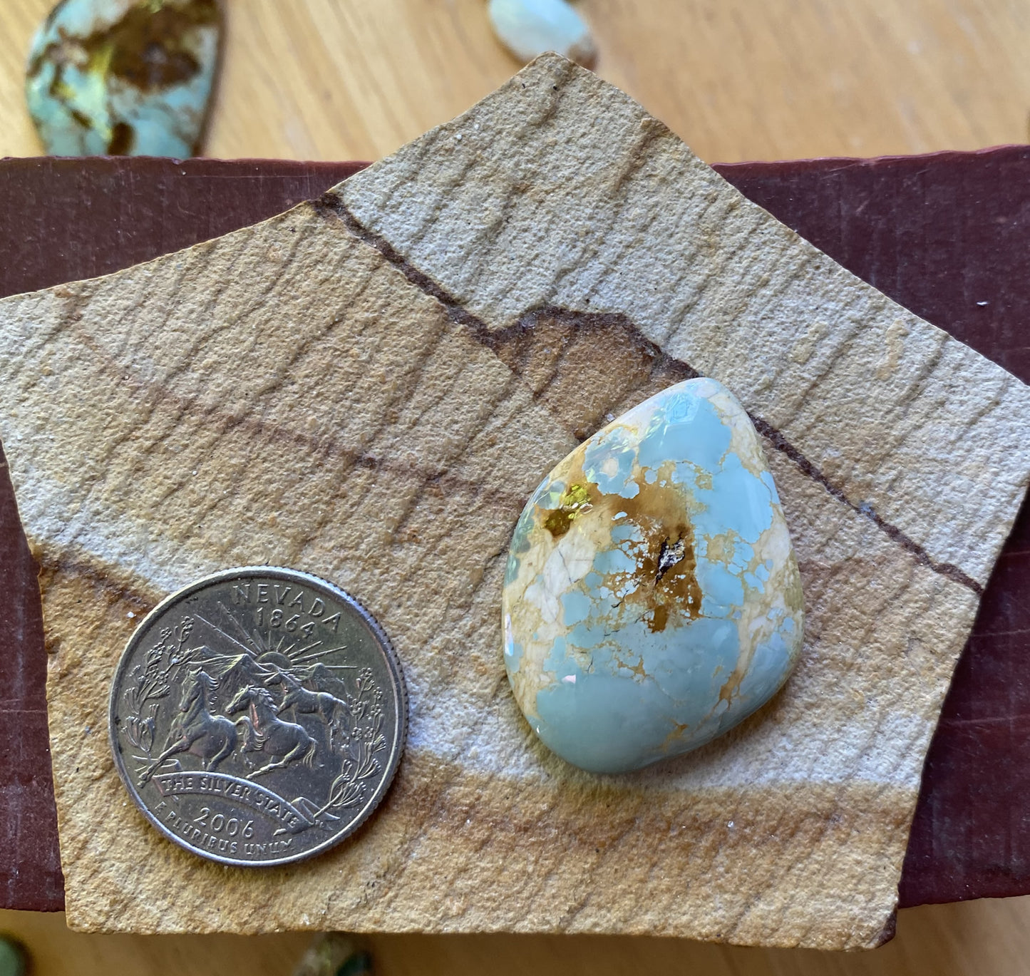 29 carat light blue Stone Mountain Turquoise cabochon with red matrix