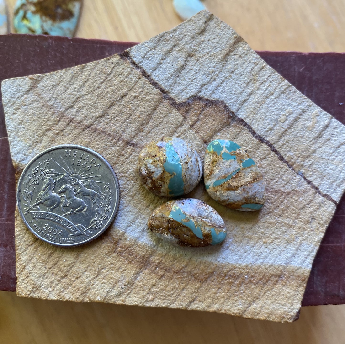 28 carats blue boulder-cut Stone Mountain Turquoise cabochons