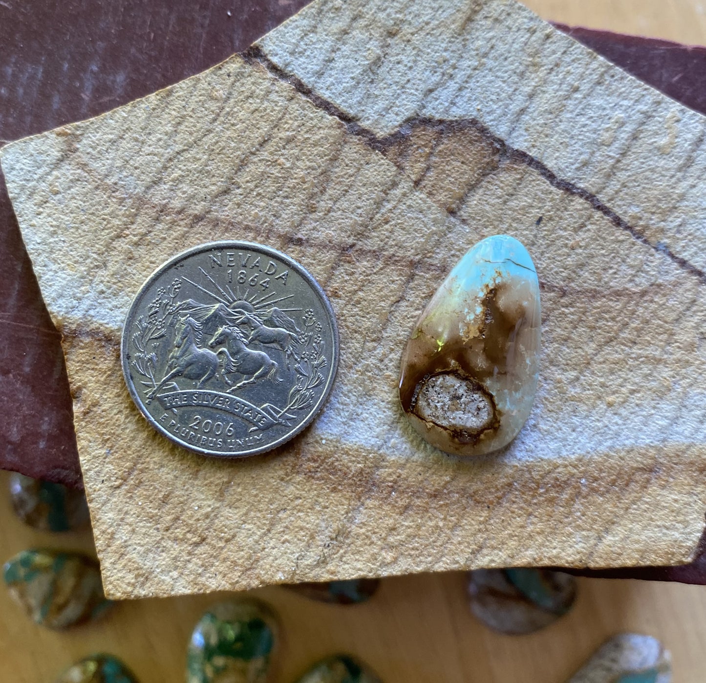 12 carat light blue Stone Mountain Turquoise cabochon with red matrix