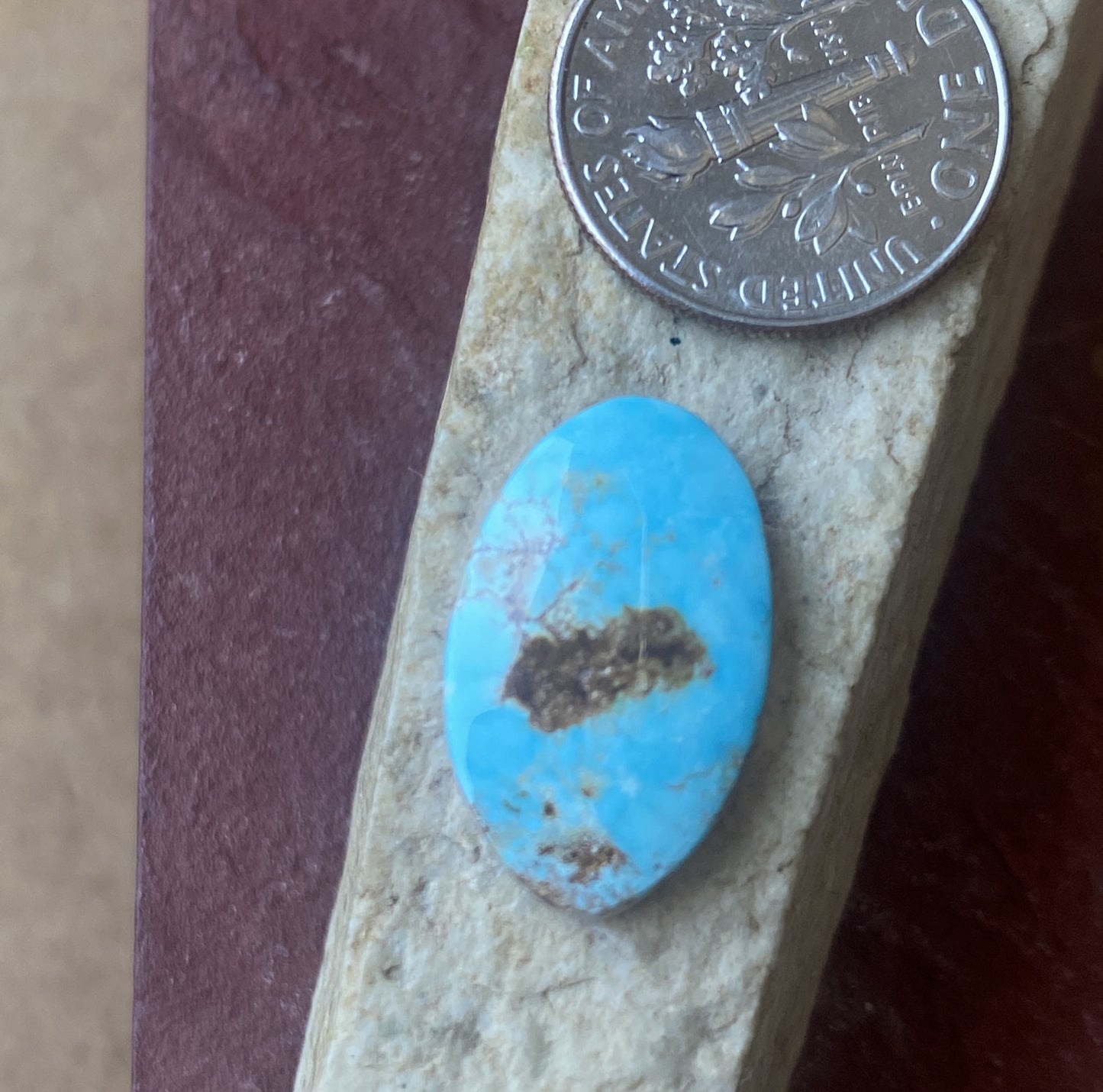 6 carat blue turquoise Stone Mountain Turquoise cabochon with red inclusions